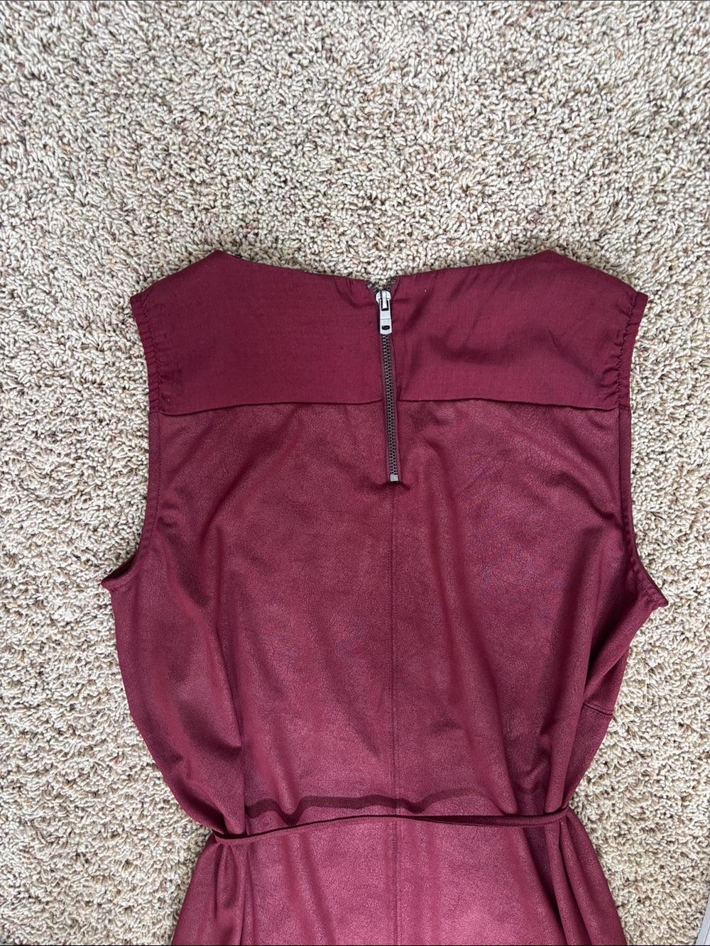 ONLY Burgundy Faux Suede Sleeveless Tie Waist Curved Hem Dress - Picture 6 of 8